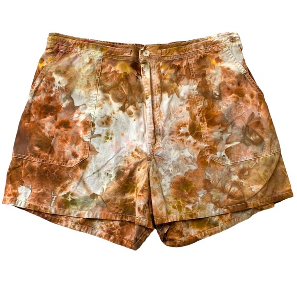 Hand Dyed Red Orange Ice Dye Men's Size 40 Shorts Tie Dye Festival 4" Inseam - Picture 1 of 9